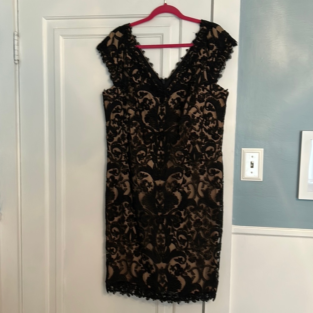EUC  Tadashi shoji Too dress. Worn once - beautiful lace with nude lining